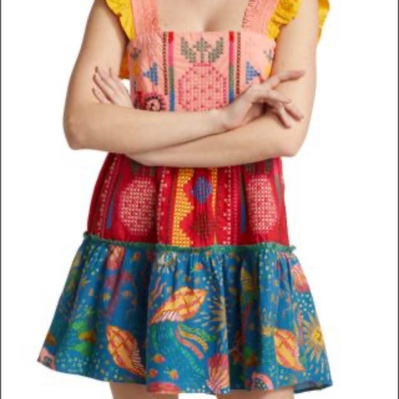 FARM Rio Dresses Nwt Farm Rio Cross Stitch Tiered Cotton Mini Dress